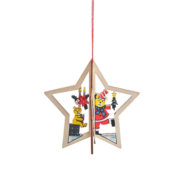 Adornos colgantes de madera para Navidad, decoración colgante, árbol de Navidad, adornos colgantes de madera Estrella