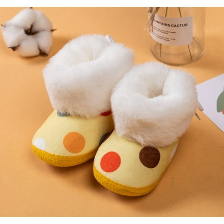 

Baby Polka Dot Shoes Fleece Warm Short Boots Shoes Fashion Printing Non Slip Breathable Nude Boots
