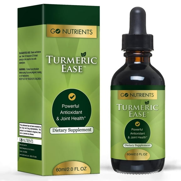Go Nutrients Turmeric Ease - Organic Liquid Turmeric Curcumin Black Pepper & Ginger, 2oz