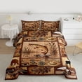 thumbnail image 2 of jejeloiu Rustic Western Cowboy Queen Comforter Set,Brown Pink Cone Fish Bedding Comforter Set For Men Women Reversible 3-Piece, 2 of 8