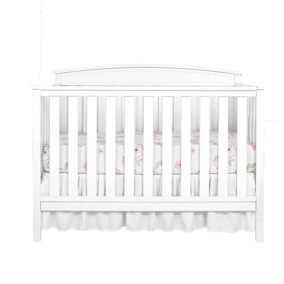 AUQ Crib Skirt Solid Color Design Bed Skirt Dust Protection Dust Ruffle White