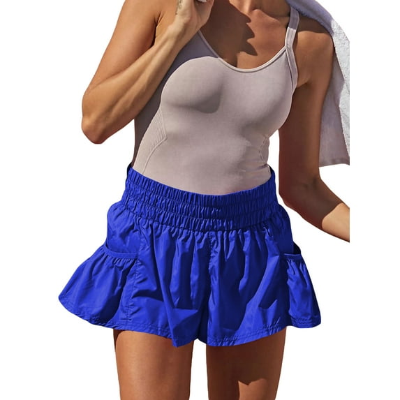 Liacowi Shorts for Women Juniors Plus Size Ruffles High Waist Wide Leg Shorts with Pockets Exercise Gym Workout Yoga Loose Shorts Teen Girl Casual Summer Tennis Shorts