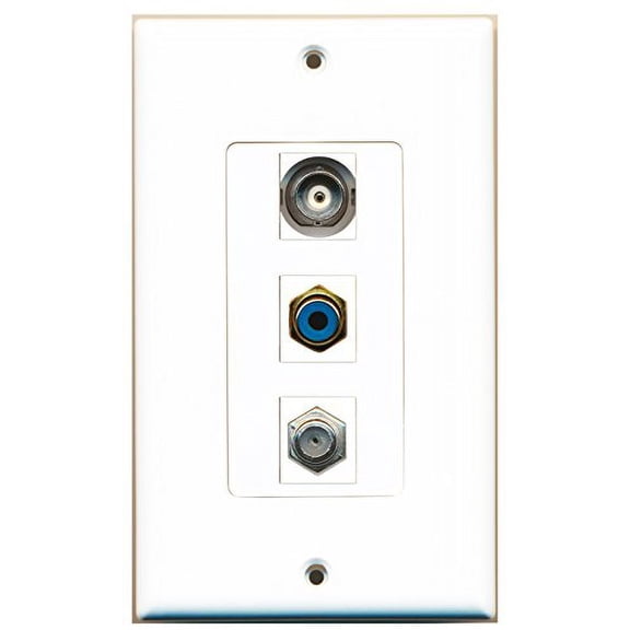 RiteAV - 1 Port RCA Blue and 1 Port Coax Cable TV- F-Type and 1 Port BNC Decorative Wall Plate Decorative