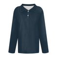 thumbnail image 4 of Mohiass Womens V Neck Polo Shirts Business Casual Long Sleeve Blouse Collared Work Top Slim Fitted 2024 Fall Basic Shirt Navy S, 4 of 7