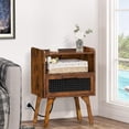 thumbnail image 3 of LELELINKY Rattan Nightstand with Charging Station, Boho Bedside Table with Handmade Drawer & Open Shelf for Bedroom, Brown, 3 of 7