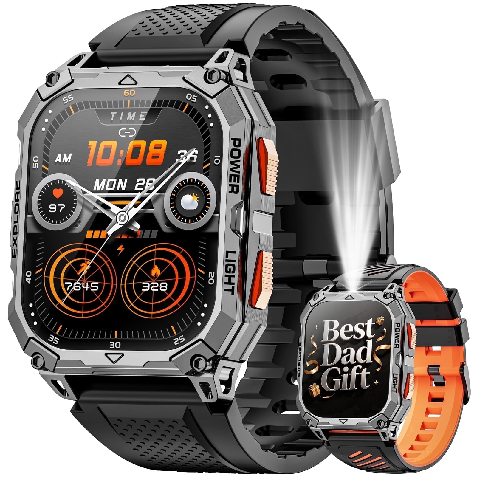 Haulvean Military Smart Watch for Men 2.01 inch with 1000mAh/IP68 Waterproof/Answer/Make Calls/100+ Sport Modes/Outdoor Sports/Fitness Tracker Watches fits for Android and Iphone Devices (Black)
