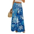 thumbnail image 2 of Women's Loose Wide Leg Pants, Christmas Print Elastic Waist Drawstring, Casual Pocket Trousers, Comfortable Lounge Pants for Holiday and Home,Light Blue,S, 2 of 6