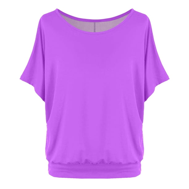 Camiseta oversize de mujer con mangas murciélago y manga corta - Poliéster, cuello redondo, liso/estampado floral, S-XXL para uso informal/de oficina