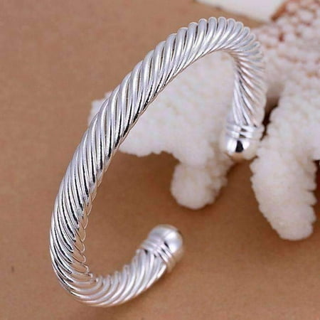 - CLEARANCE - Swirling Silver Bold Bangle Cuff Bracelet Silver