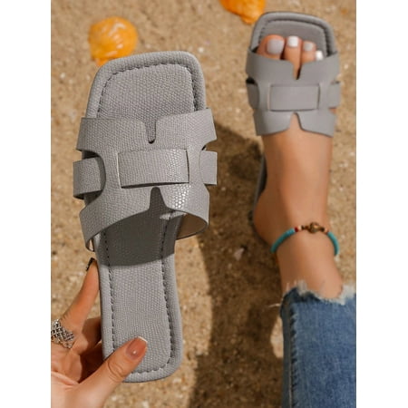 

New Spring And Summer Trendy H Slippers For Women Fashion And Casual Style Roman-Style One-Foot Drag Slippers For Outdoors Lazy Summer Women Black Comfortable Beige And Brown With Fla
