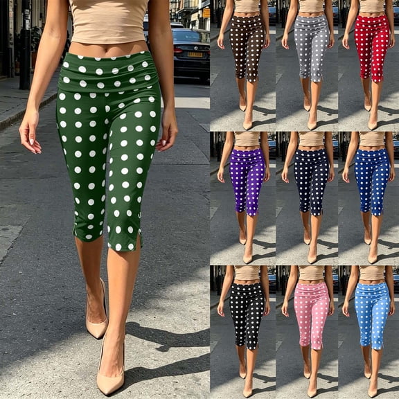 Women's Polka Dot Capri Pants, Elastic Waist Side Split Hem, Lightweight Breathable Fabric, Travel Vacation Summer Casual | TruHer,Black L