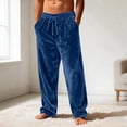thumbnail image 2 of Men's Velvet Plush Warm Pajama Pants Fluffy Soft Sleepwear Solid Color Homewear Blue L, 2 of 5