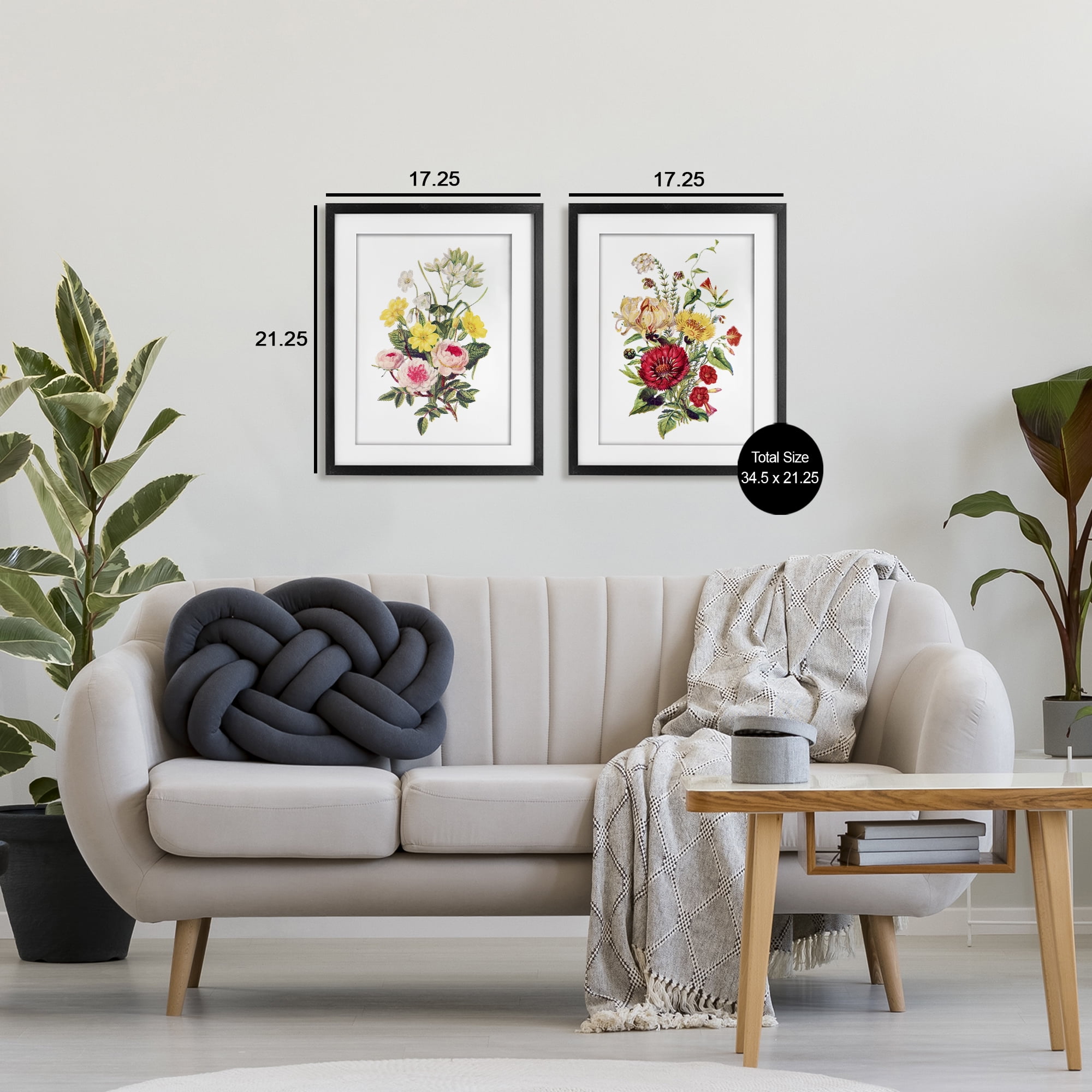 Mixed Flower Bushels 2 Piece Black Framed Print Under Glass Set, design by Lettered and Lined