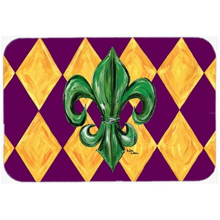 

15 X 12 In. Mardi Gras Fleur de lis Purple Green and Gold Glass Cutting Board Large Size