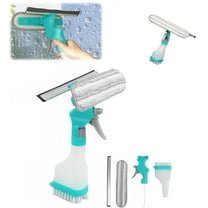 4 in 1 Window Cleaner Tool with Squeegee & Sprayer, Multifunctional Streak-Free Scraper Kit with Refillable Bottle for Glass/Shower/Car (Blue)