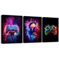 thumbnail image 2 of Hieng Video Game Canvas Wall Art Set Of 3 For Teen Boys Bedroom Gamer Wall Decor,Gaming Geometric Check Pictures Poster Prints,Neon Black Green Gamepad Paintings For Office Living Room, 2 of 6