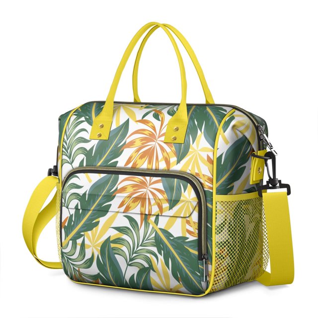 Tropical Plant Insulated Lunch Bag – Large Reusable Cooler Tote with Dual Compartment, Leakproof Waterproof Lunch Box for Work, Picnic, Beach Vacation