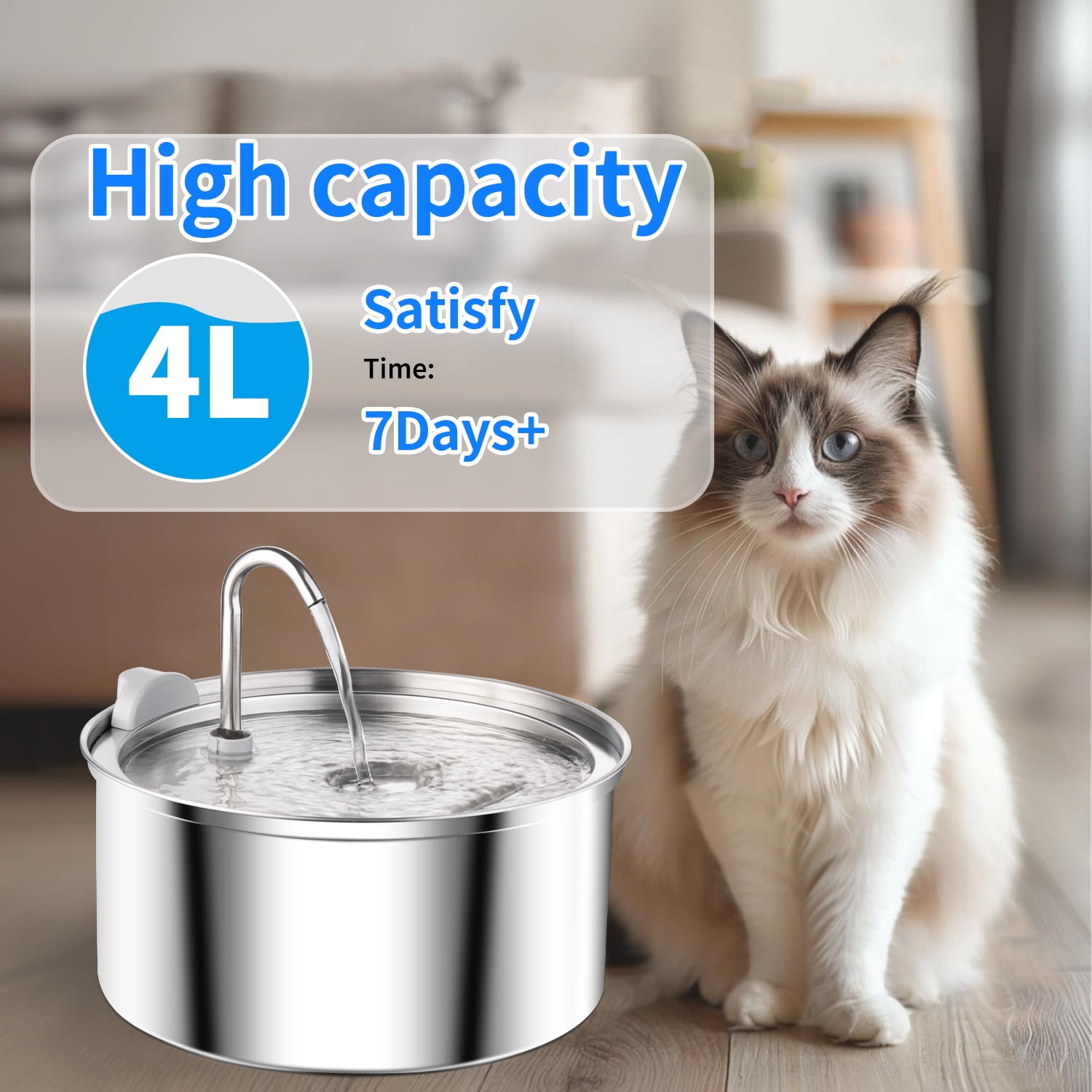 Petavista Cat Water fountain 140oz/4L Stainless Steel Cat Fountain Water dispenser for cats and dogs