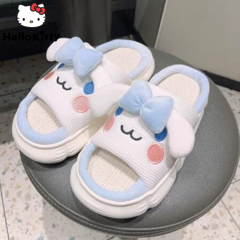 Sanrio Cinnamoroll Linen Slippers For Women Cute Cartoon Thickened Non 