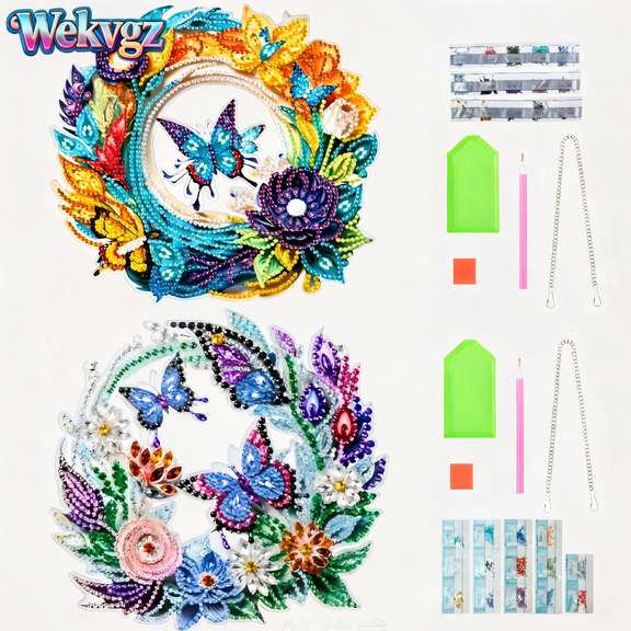 2 Pack Hanging Diamond Art Kit for Adult DIY Rhinestone Butterfly Pendant Acrylic Diamond Board Kit Ornament Special Crystal Hanging Ornament