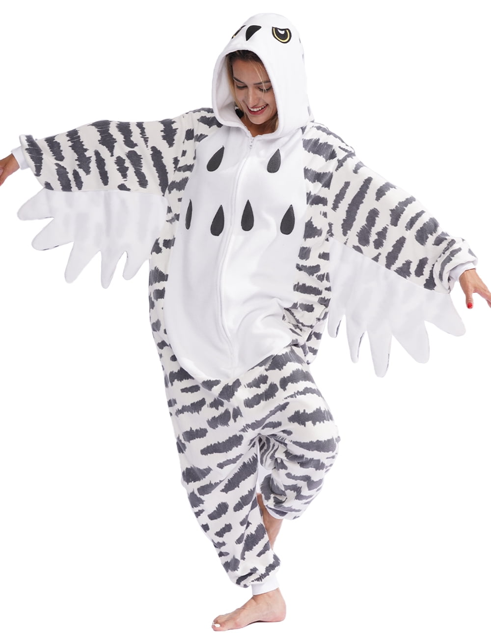 vavalad Unisex Adult Snowy Owl Onesie Pajamas Animal Christmas Costume Homewear