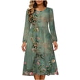 thumbnail image 3 of Baikeli Womens Floral Dresses Long Sleeve Empire Waist A Line Midi Dress Flowy Casual Summer Dresses Army Green L, 3 of 8