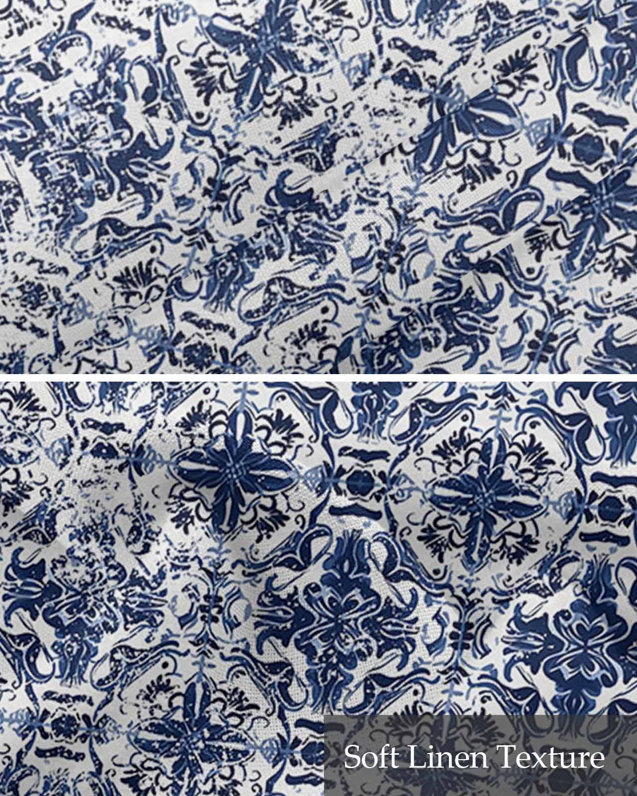Navy Blue Boho Linen Curtain Valance for Bedroom/Bathroom/Kitchen/Office/Living/Dining Room Window,Ehtnic Abstract Art Modern Geometric Rod Pocket Topper Decorative Cafe Drapes Panel 42"x18"