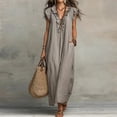 thumbnail image 2 of longantii Summer Dresses for Women 2026 Sleeveless V Neck Ruffle Cap Sleeve Long Dress with Pockets Beach Vacation Outfits Light Gray XL, 2 of 5