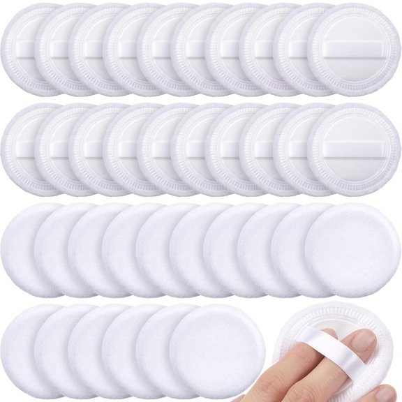 40 Pcs Cotton Powder Puffs Washable 2.36 Inch White Round Cosmetic Face Powder Makeup Puffs with Ribbon Body Cosmetic