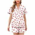 thumbnail image 2 of Goodtrade8 Button up PJ Sets for Women 2 Pieces Shorts & Tops Homewear Casual Pockets Short Sleeve Lightweight Loungewear Heart Print PJS Womens Pajamas Set Summer, 2 of 5