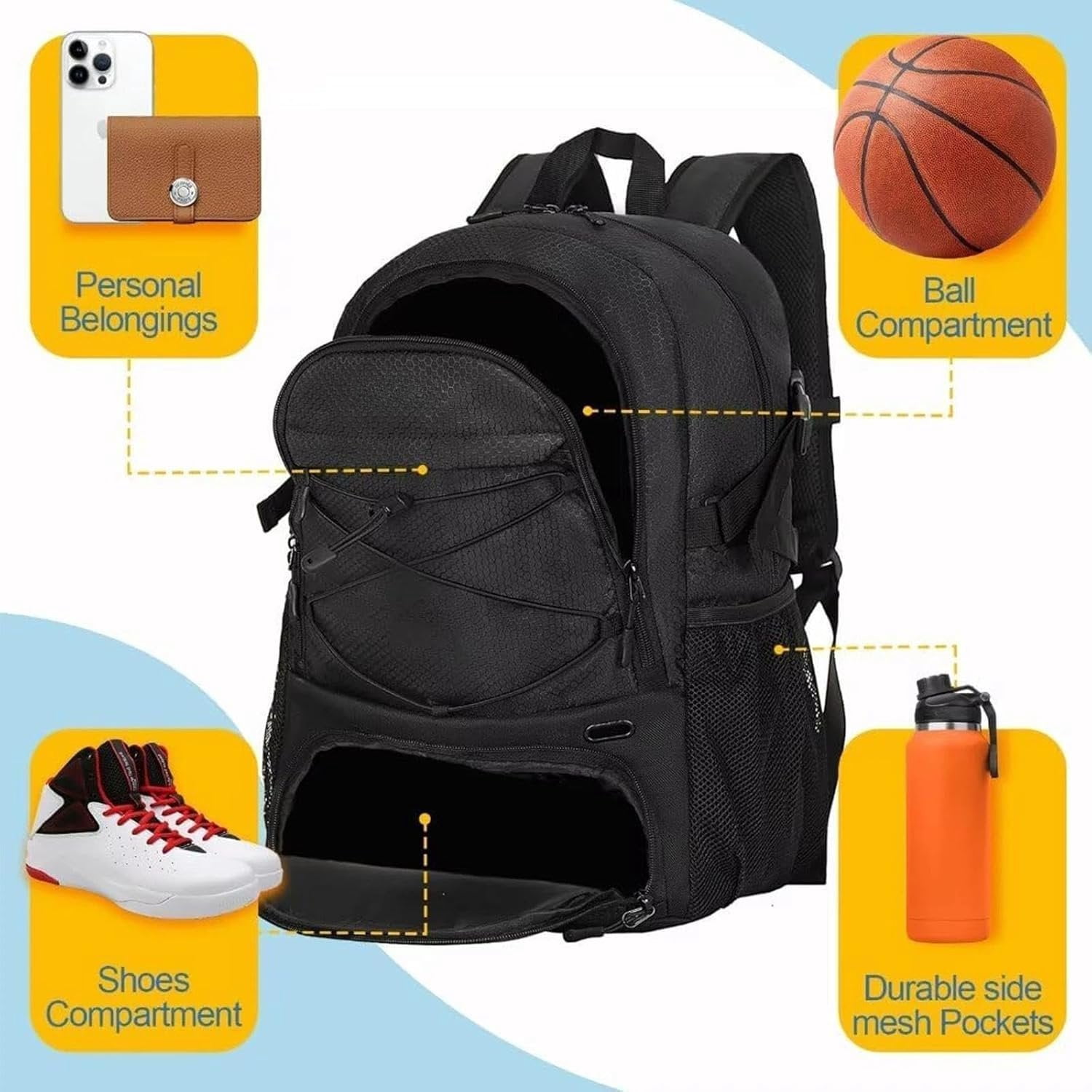 Basketball Backpack with Ball Compartment - Large Basketball Bag with Shoes compartment  Equipment Bag for Soccer Ball,Volleyball,Gym,Outdoor,Travel