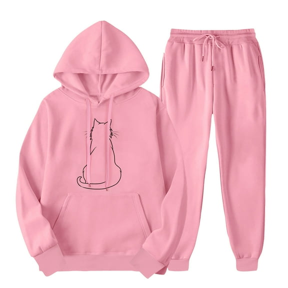 ibuvkizy Hoodie Sweatsuits Women 2 Piece Outfit!Men's and Women's Sports Tracksuits Long Sleeve Pullover Hoodies Sweatshirt Loose Coat and Sweatpants Fall Winter Suit Pink,S