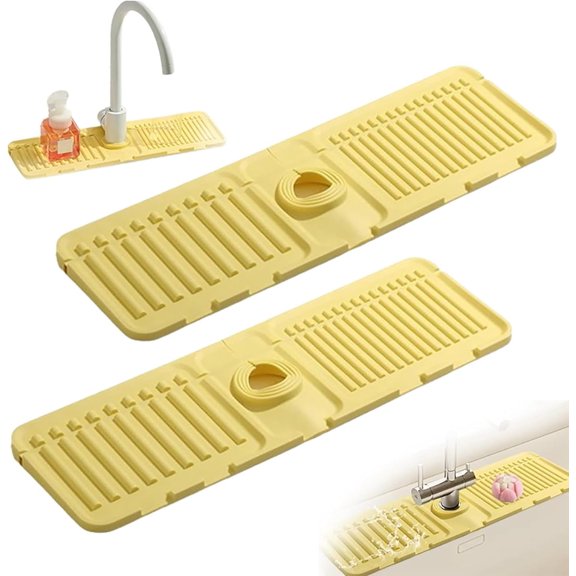 Faucet Mat for Kitchen Sink, 2024 Upgrade Kitchen Sink Splash Guard Silicone Draining Mat Dish Soap Sponge Holder Tray for Kitchen Bathroom Sink for Kitchen Bathroom Sink Area (Beige, 1 pack)