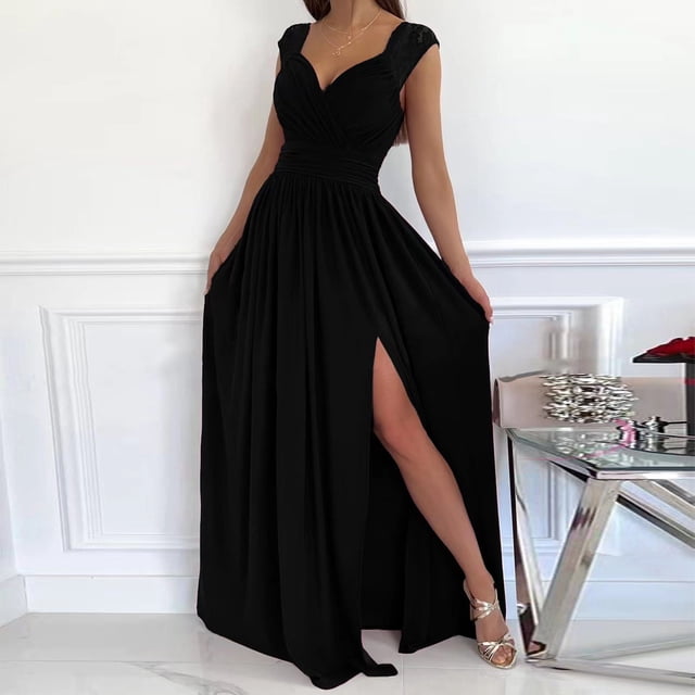 WILLBEST Robe Taille Basse Femmes Été Solide Dentelle Col en V Robes Décontractées