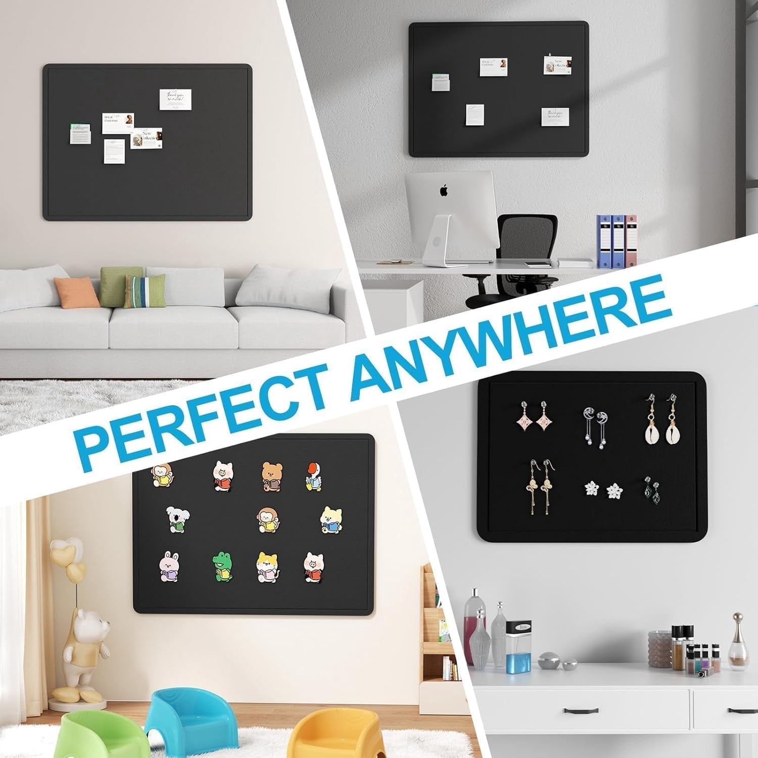 BEAUTYPEAK Large Felt Bulletin Board for Wall, 24" x 36" Frameless Picture Board Soft Felt Cork Board，Black