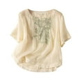 thumbnail image 4 of Uqiangy Women's Cotton Linen Shirts 3/4 Sleeve Linen Shirts for Women Embroidered Boho Tops Trendy Vacation Blouse Loose Flowy Tops 2025 Vintage Embroidered Blouses Beige L, 4 of 9