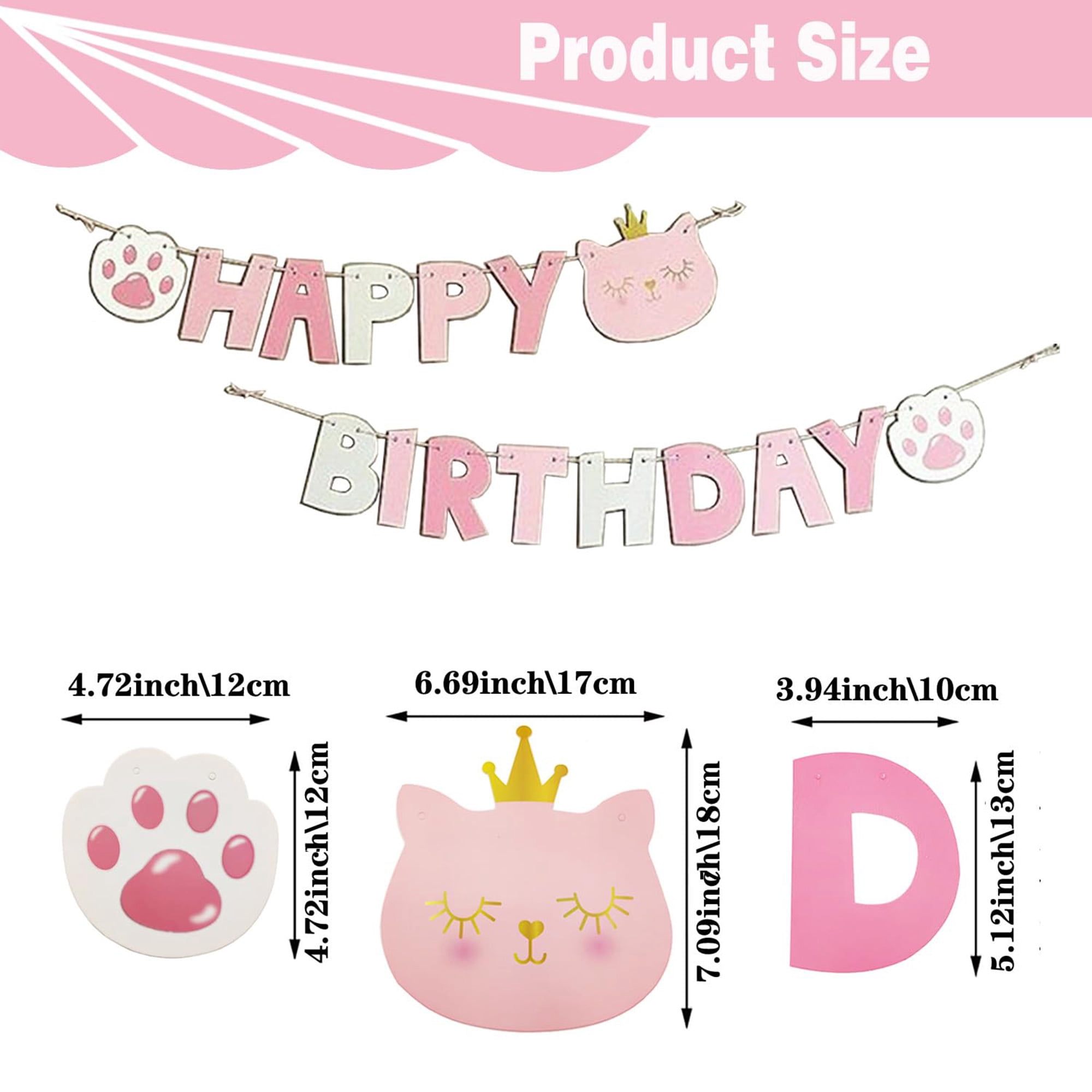 Cat birthday party supplies, cute cat birthday hat and bow tie collar, fish catnip chew toy, pink banner decorations for cat , photo props, pink