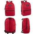thumbnail image 5 of Classic Solid Color 17 Inch Backpack with Front Zipper Accessory Pocket, Dual Zipper Closure & Padded Shoulder Straps for Work, Office, Gym, Sports, Travel, Commute & Recreation in Red, 5 of 7