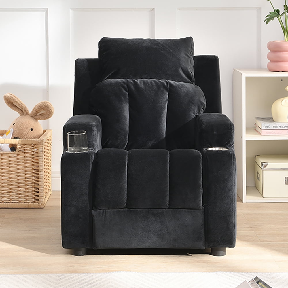 Kids Recliner Chair, Upholstered Couch with 2 Cup Holders, Backrest