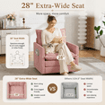 thumbnail image 3 of 360°Swivel Accent Chair, Upholstered 28''W Oversized Armchair, PAPROOS Barrel Chair Reading Armchair with Side Pockets & Cushion, Modern Accent Chair with Metal Base for Living Room Bedroom, Pink, 3 of 11