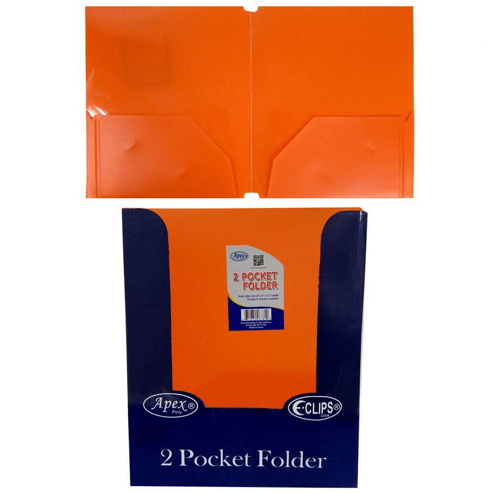 Orange Premium Plastic 2 Pocket Folders 9.5" x 11.5" Case Pack of 48