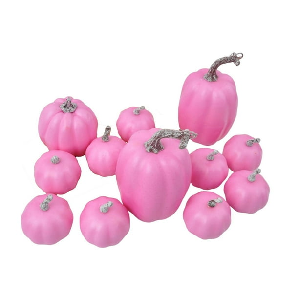 12 calabazas de espuma artificiales para decoración rústica de granja. Rosa