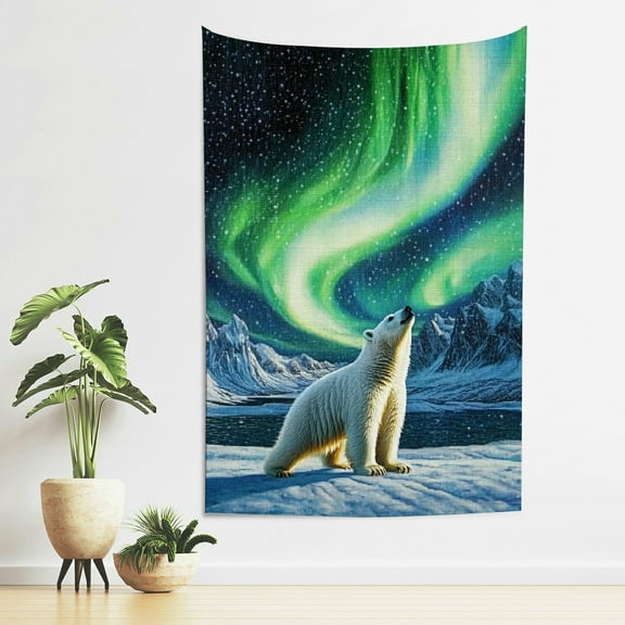 ZFLMY Polar Bear Aurora Borealis Mountains Tapestry Wall Hanging 40*60in