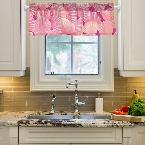 Shells Pink Curtain Valances Farmhouse Design Window Treatment Decor Blackout Rod Pocket for Windows Living Room Kitchen 54" x 18"