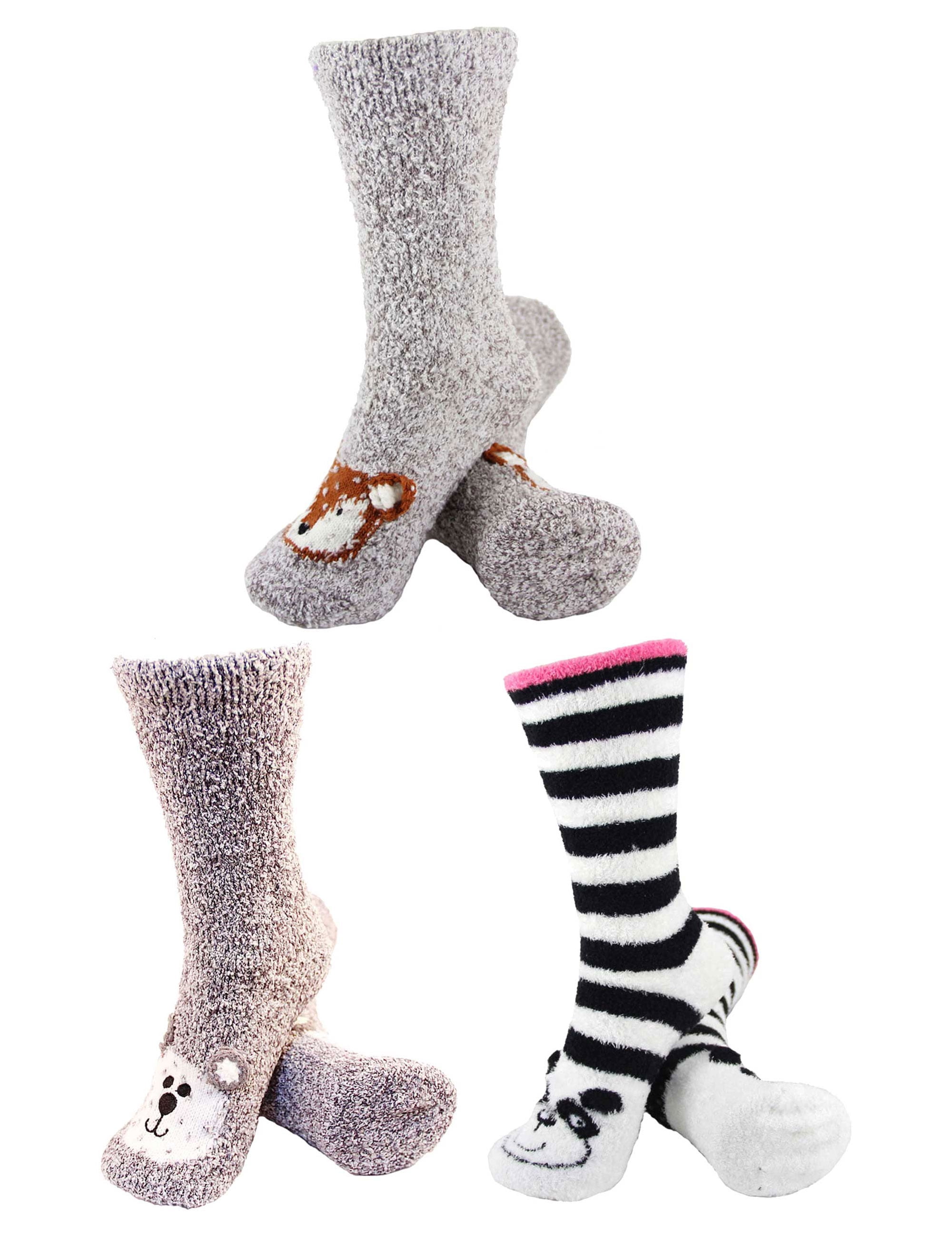 BambooMN Socks Super Soft Warm Cute Animal Non-Slip Fuzzy Winter Crew Socks ...