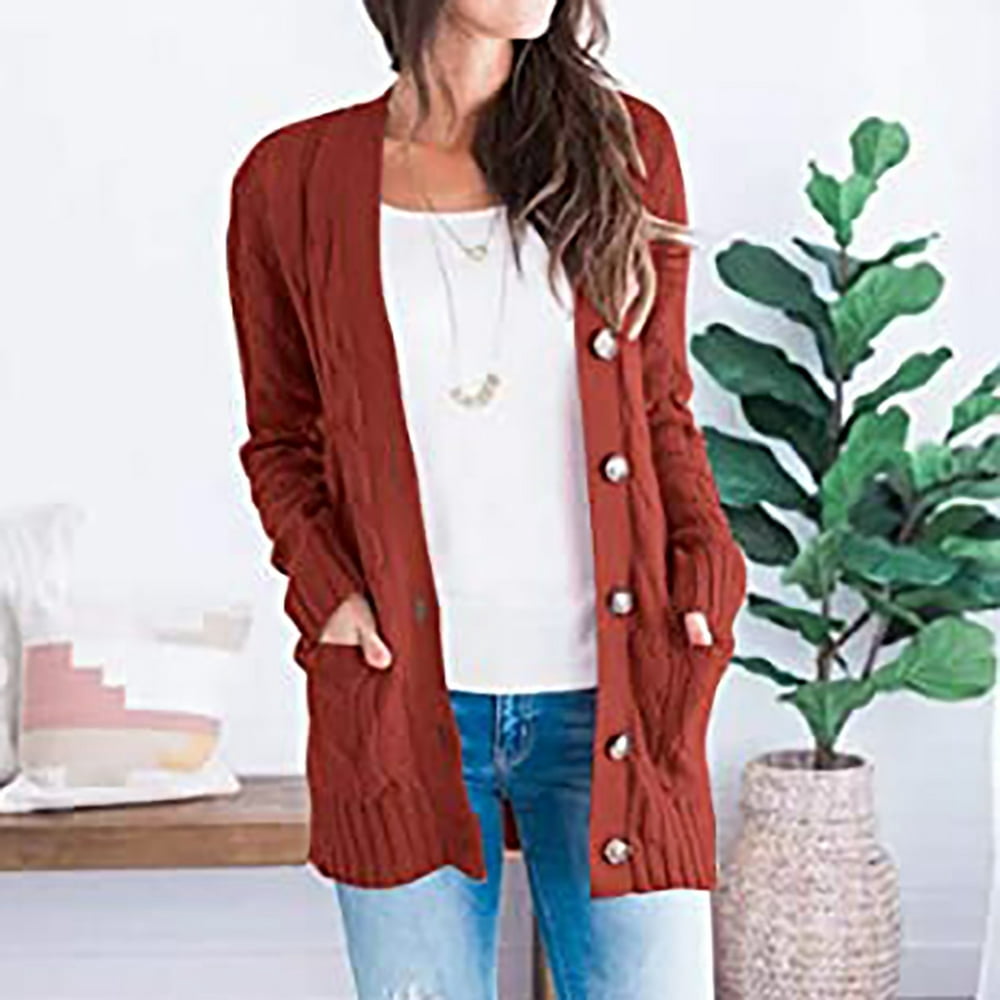 Cardigan Sweaters for Women Womens Long Sleeve Cable Knit Cardigan Sweaters Open Front Solid Fall Outwear with Pockets