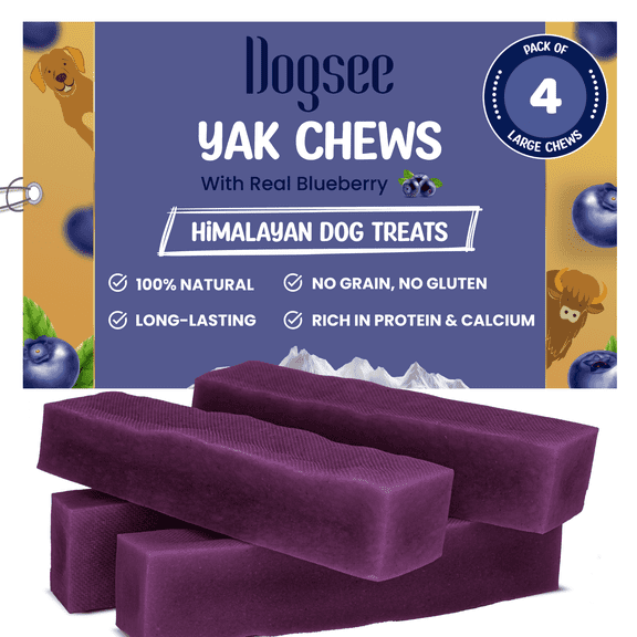 Dogsee Yak Cheese Chews Large Dogs Blueberry Dental Care Rawhide Free 4 Bars