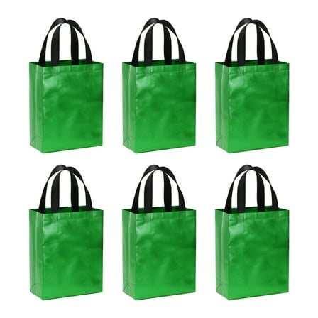 Uxcell Dark Green Gift Bags with Laser Coating, 6pcs Reusable Goodie Bags, 8" x 4" x 10"
