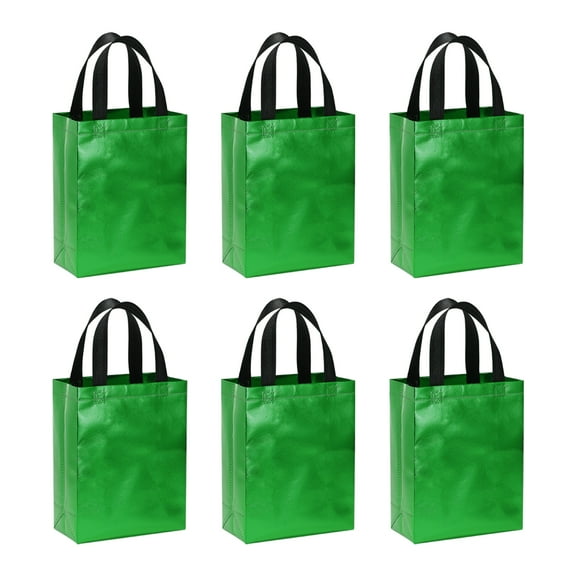 Uxcell Dark Green Gift Bags with Laser Coating, 6pcs Reusable Goodie Bags, 8" x 4" x 10"