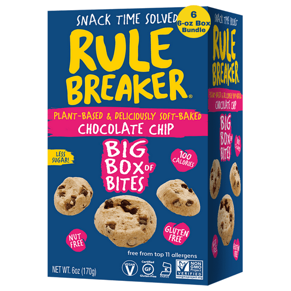 Rule Breaker Snacks Chocolate Chip Blondie Bites 6-Box Bundle | Vegan, Gluten-Free, Nut-Free, Top 11 Allergen-Free | 6 6-oz Boxes of Bites